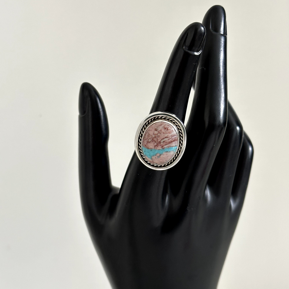 Vintage 925 Sterling Silver Running Bear Large Pink Blue Turquoise Ring Size 7 - Picture 13 of 14